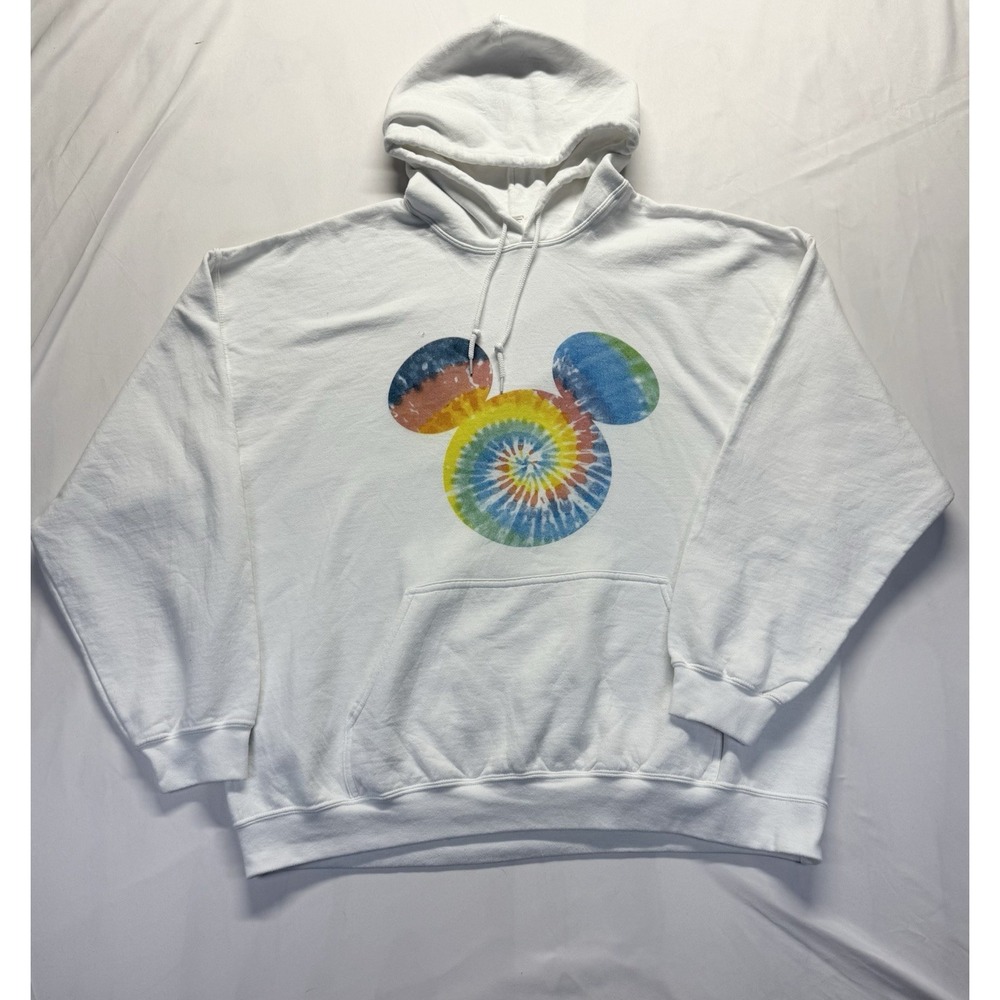Disney Mickey Mouse Tie-Dye‎ Hoodie White graphic graphic sweatshirt  2XL hole